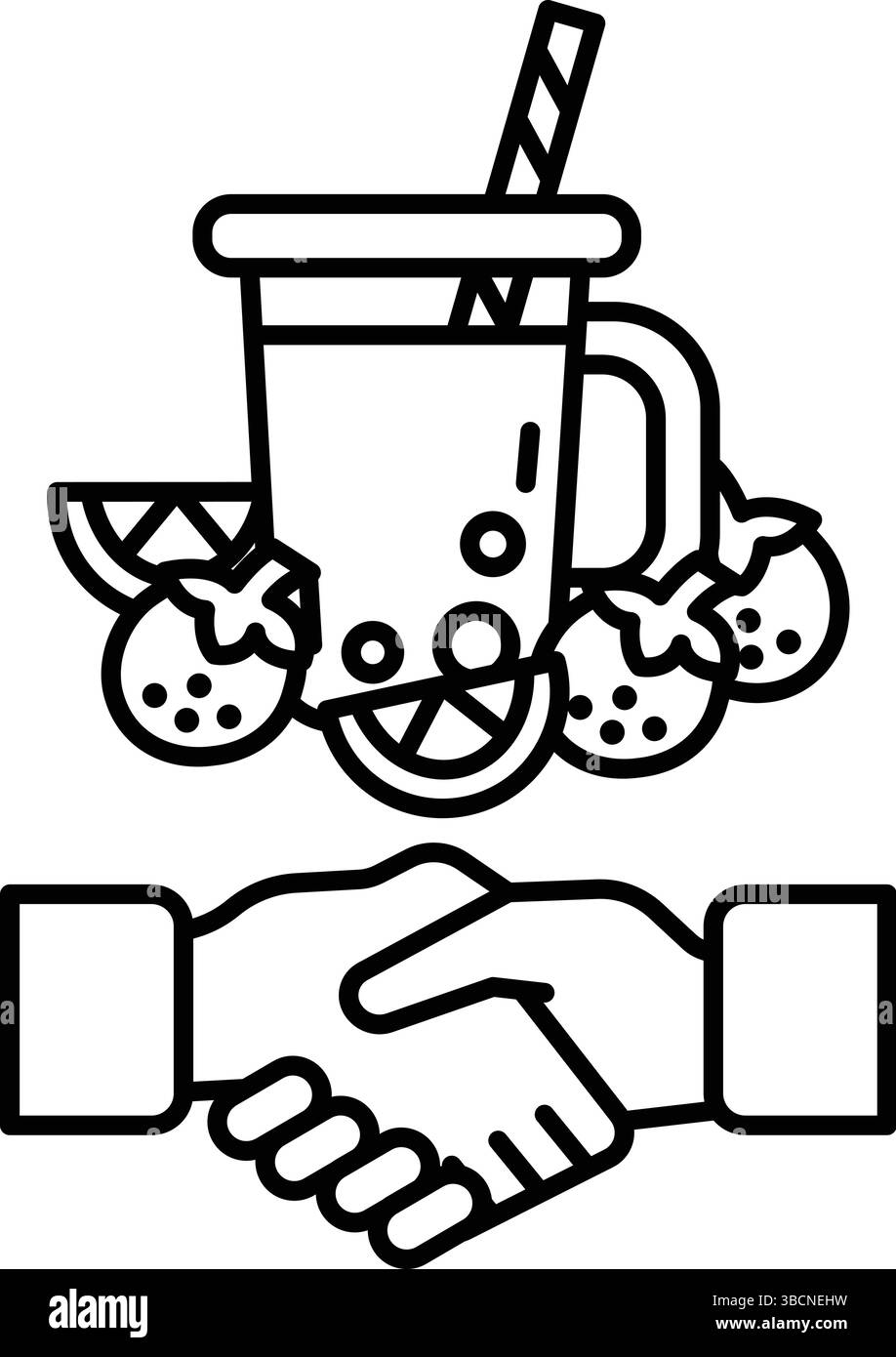 Une main secouant une tasse avec une paille dedans. La tasse est remplie de fruits et la paille est dans la tasse Illustration de Vecteur