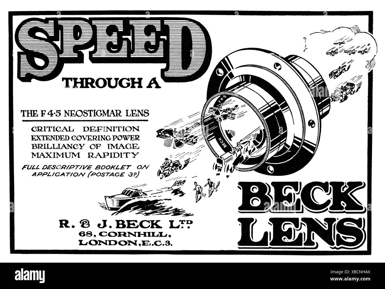 1920 publicité britannique pour l'objectif Beck F 4·5 Neostigmar. Banque D'Images
