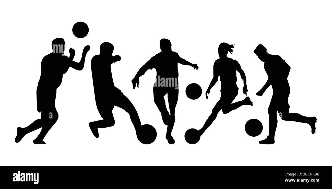 Silhouette de joueurs de football en action avec Ball – illustration vectorielle de football Illustration de Vecteur