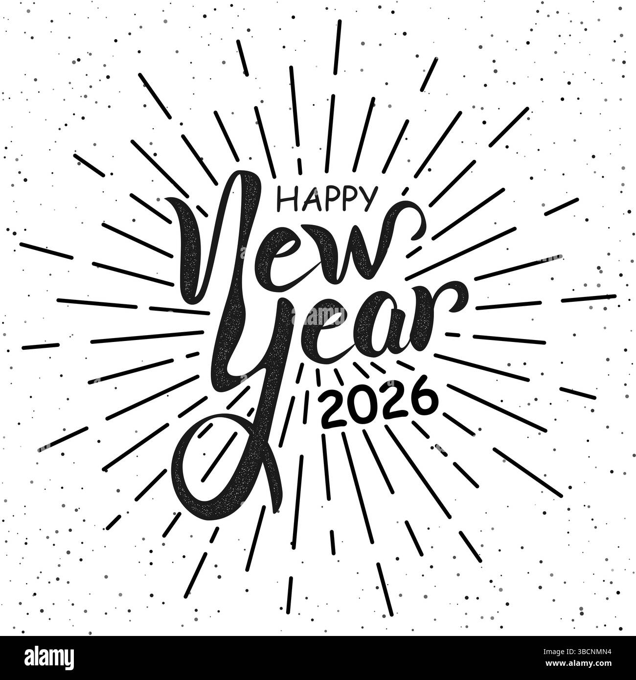 Bonne année 2026 lettrage à la main en noir blanc rétro style vectoriel lignes de typographie design Illustration de Vecteur