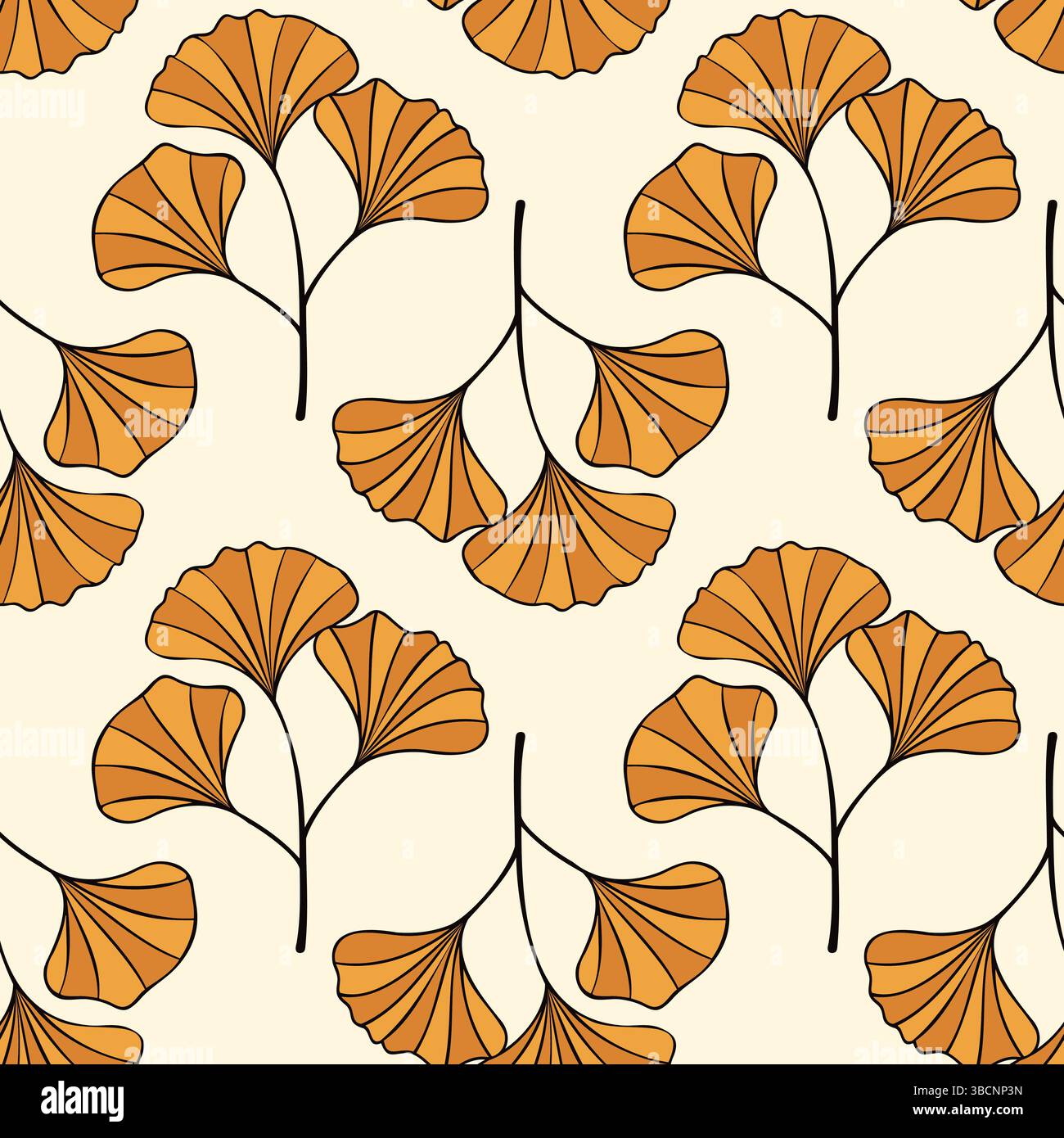 Motif Ginkgo biloba d'automne, feuilles silhouette or, jaune et beige couleurs. . Illustration vectorielle Illustration de Vecteur