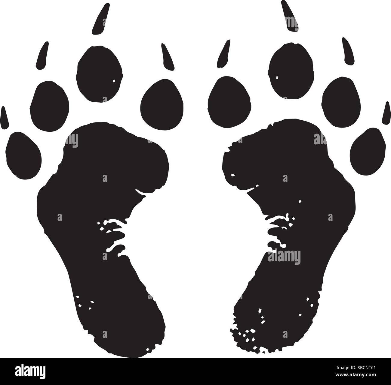 Design graphique minimaliste noir et blanc Bear Paw Prints Illustration de Vecteur