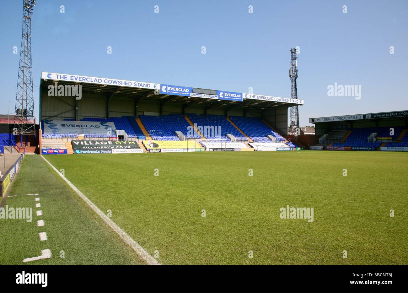 À l'intérieur du stade, au Tranmere Rovers Football Club, Birkenhead, Merseyside, Royaume-Uni, Europe Banque D'Images