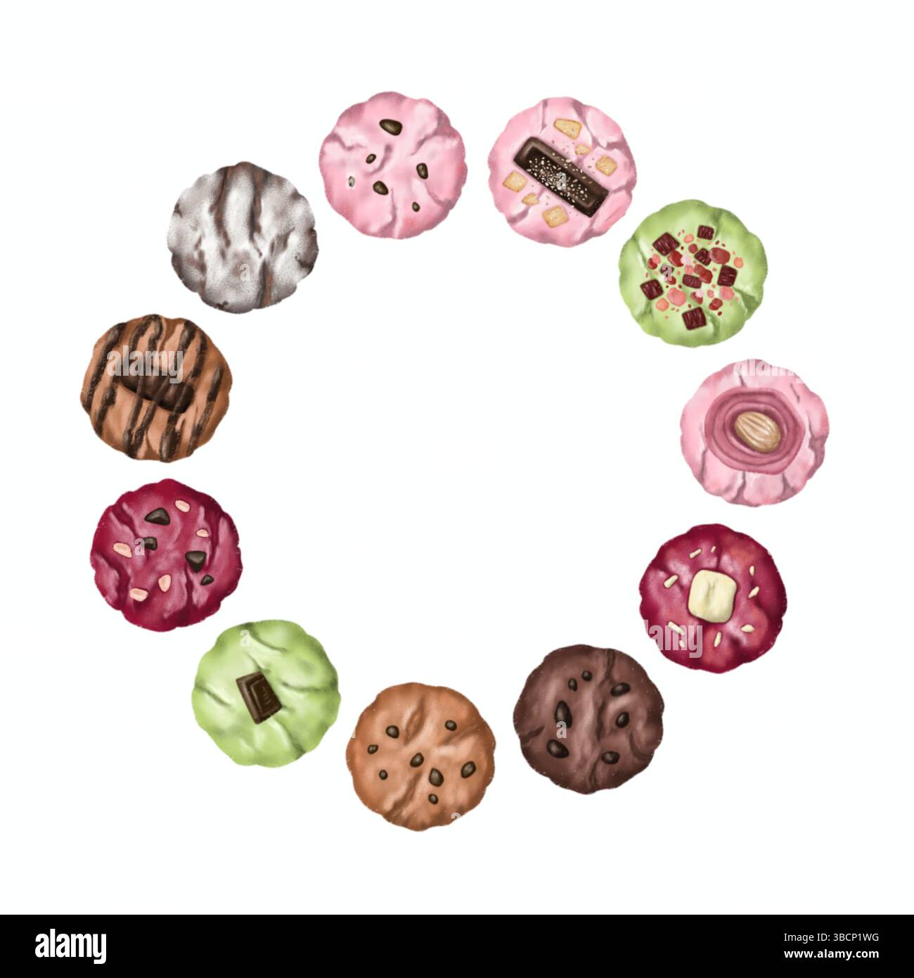 Collection de délicieux biscuits isolé illustration dessinée à la main conception de tongs. Design simple et attrayant, parfait comme décor de menu de liste ou un cadeau. Banque D'Images