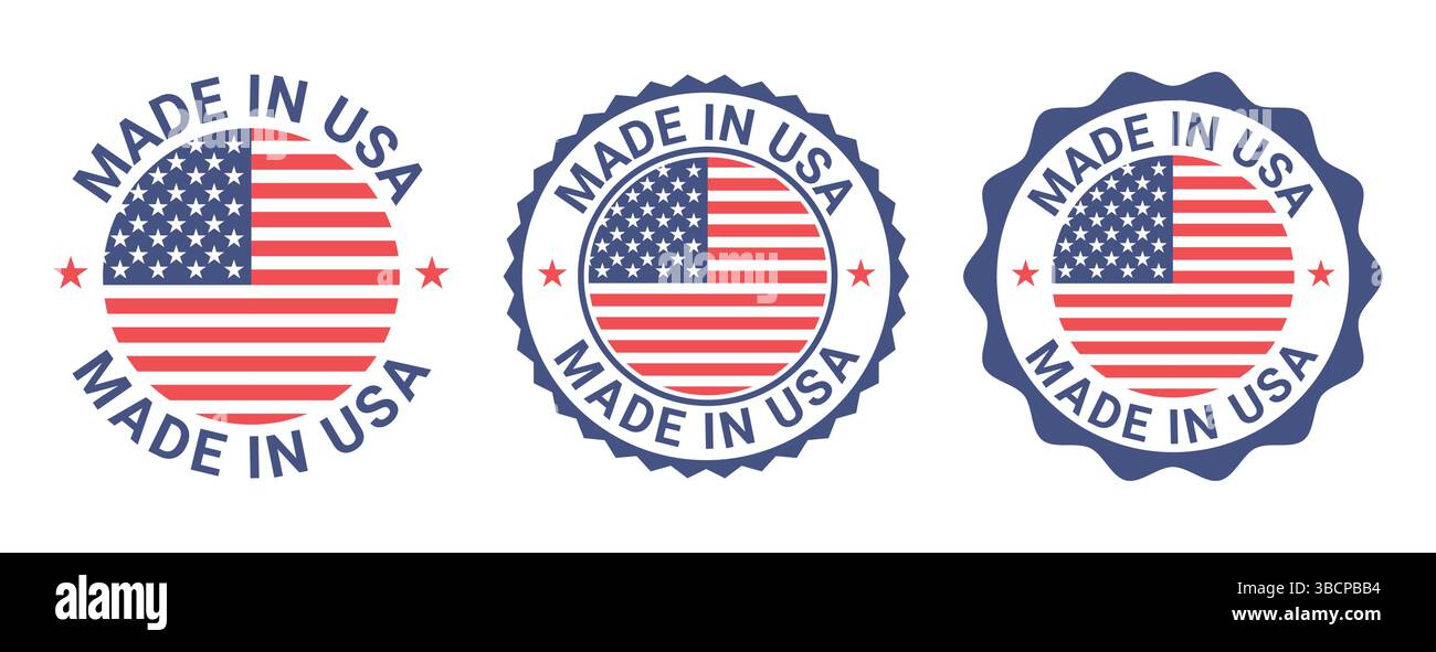 Made in USA étiquettes Icon, logo de l'emblème du produit American Flag, ensemble d'étiquettes Made in usa Vector illustration. Illustration de Vecteur