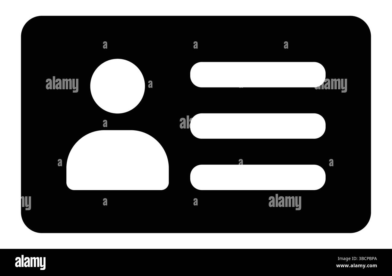 Symbole de carte d'identité : une icône graphique simple d'une carte d'identité, présentant une représentation visuelle de l'identification personnelle pour les deux numériques. Illustration de Vecteur