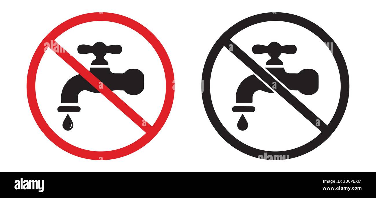 Ne pas boire d'eau. Panneau d'interdiction rouge. Un robinet d'eau, un verre d'eau. Symbole d'interdiction. Eau dangereuse ou nocive. Illustration vectorielle. Illustration de Vecteur