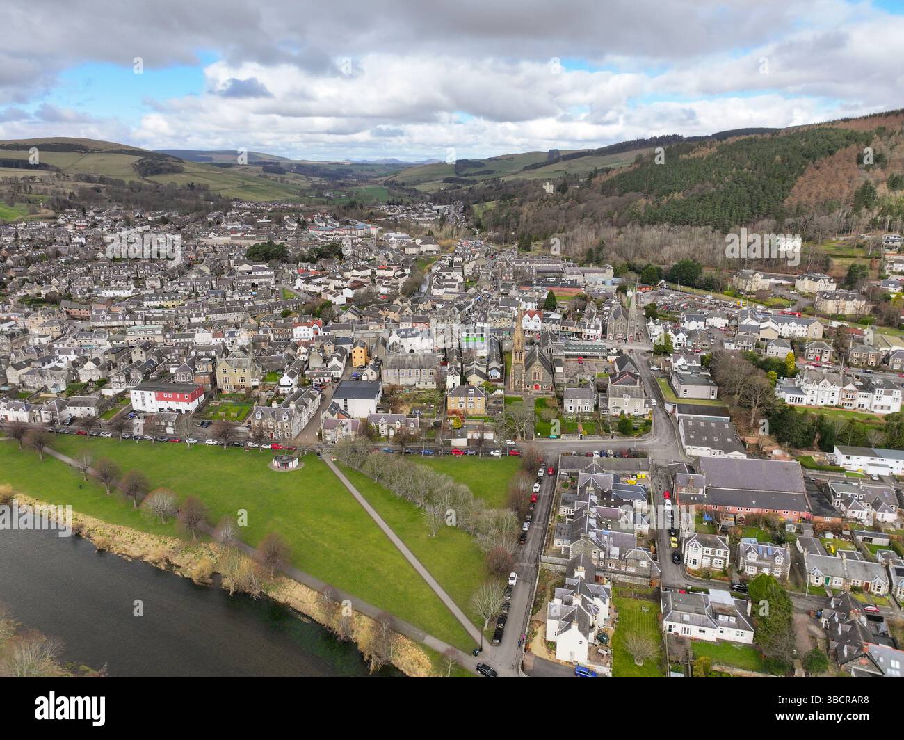 Vue aérienne de Peebles par drone Banque D'Images