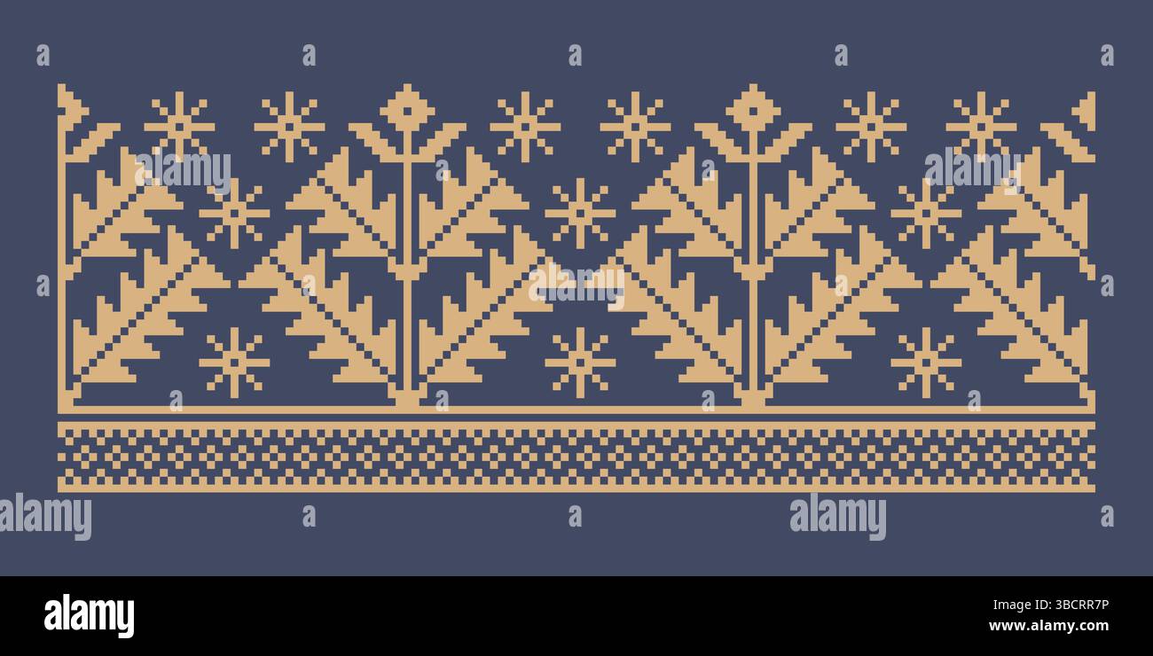 Élément de motif de frontière ukrainienne. Pochoir pour impression de bloc ou conception de tatouage. Décoration géométrique florale. Illustration de Vecteur