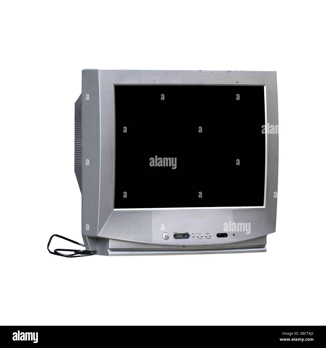 Téléviseur vintage avec un écran blanc isolé sur fond blanc avec chemin de détourage Banque D'Images