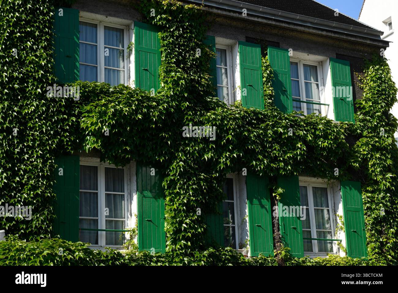 Maison ancienne couverte de lierre à Montmartre, Paris, France, Europe. Banque D'Images