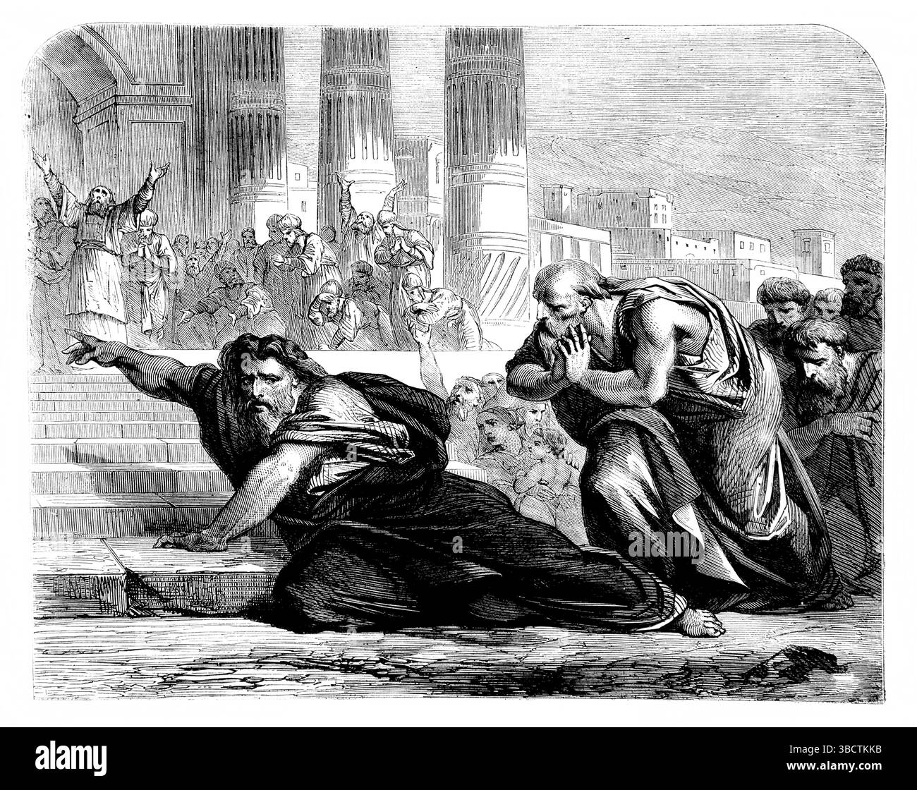 Illustration d'Esdras liant par serment tout Israël à respecter le Pacte pour corriger la désobéissance des mariages mixtes avec les femmes étrangères (Esdras) d'Antiqu Banque D'Images