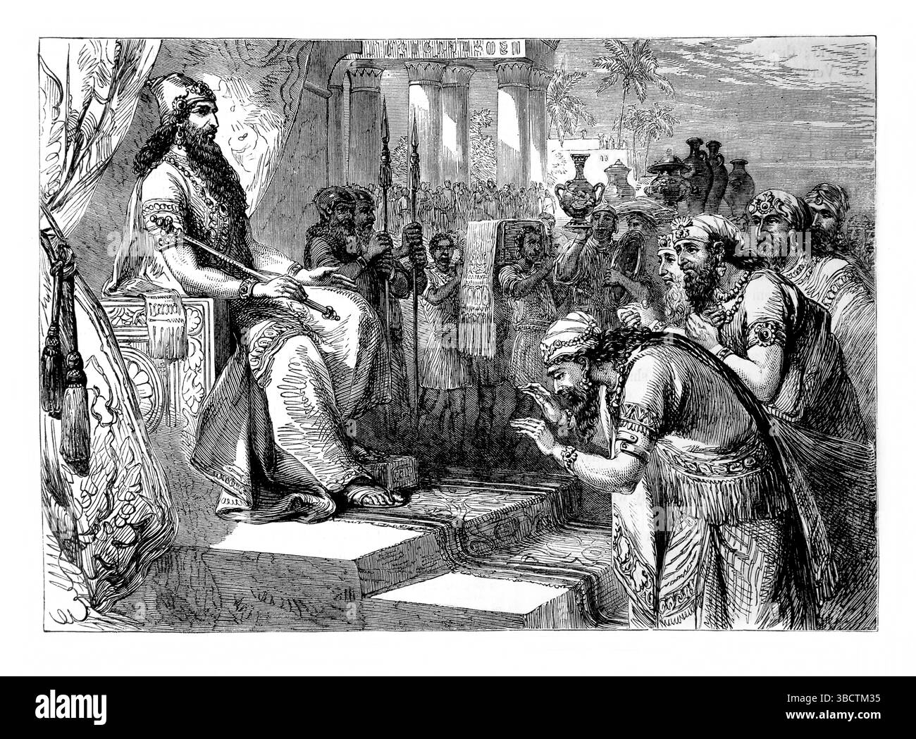 Illustration du Psaume LXXII.10 les rois de Tarsis et des Îles apporteront des cadeaux de l'Antiquité 19ème siècle la Sainte Bible contenant l'ancien Banque D'Images