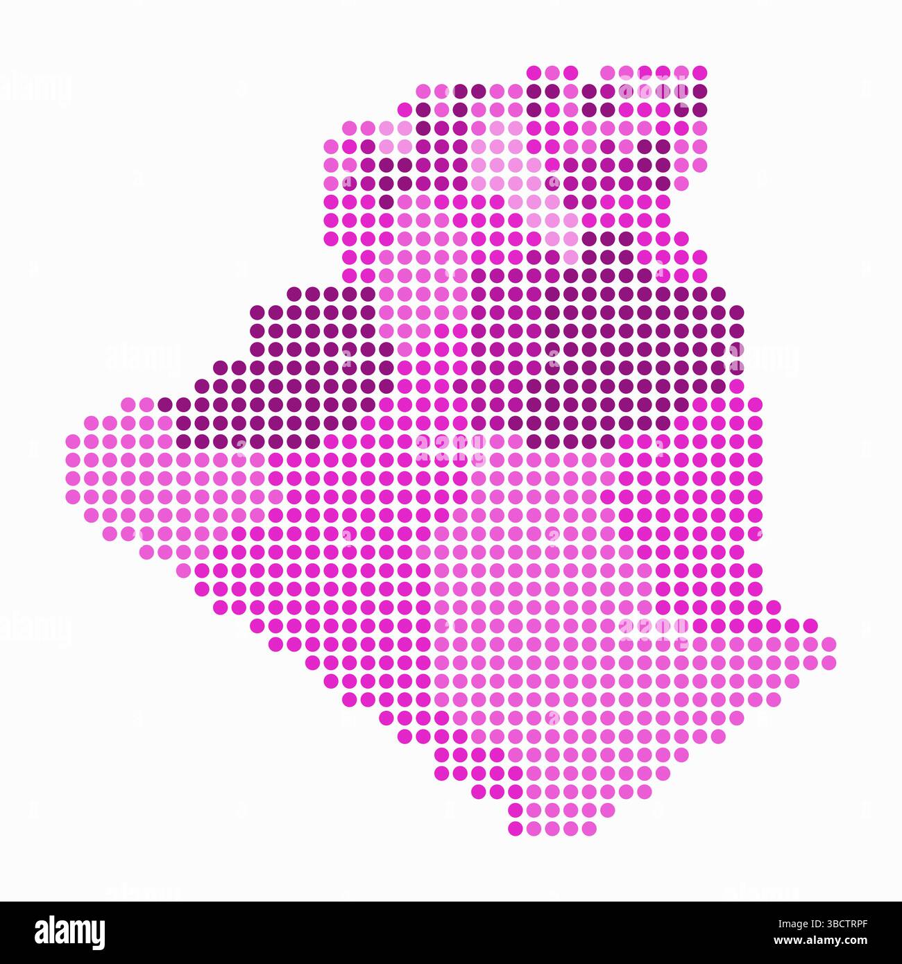 Carte en pointillés de l'Algérie. Carte de style numérique du pays sur fond blanc. Forme algérienne avec des points circulaires. Style de points colorés. Cercles de grande taille. Illustration de Vecteur