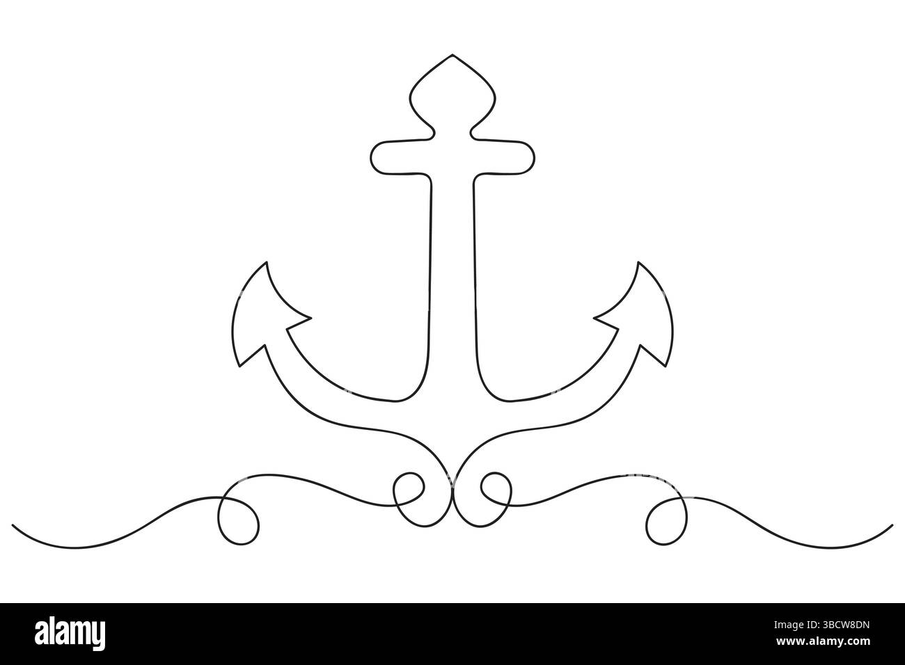 Illustration vectorielle de contour d'art à ligne unique continue d'ancre de navire Illustration de Vecteur
