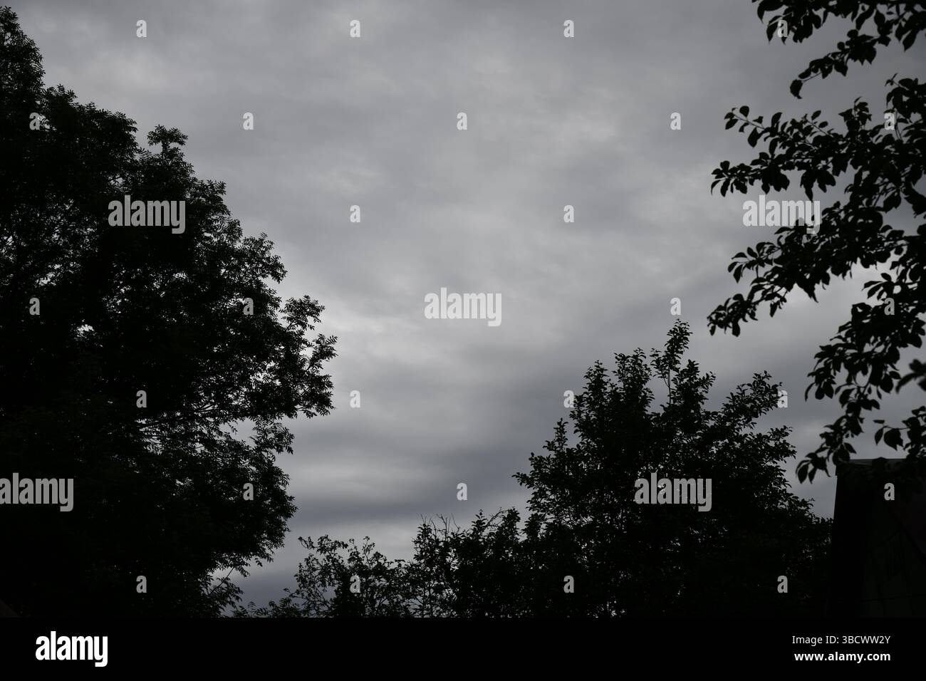 Nuages sombres au-dessus d'un champ agricole Banque D'Images