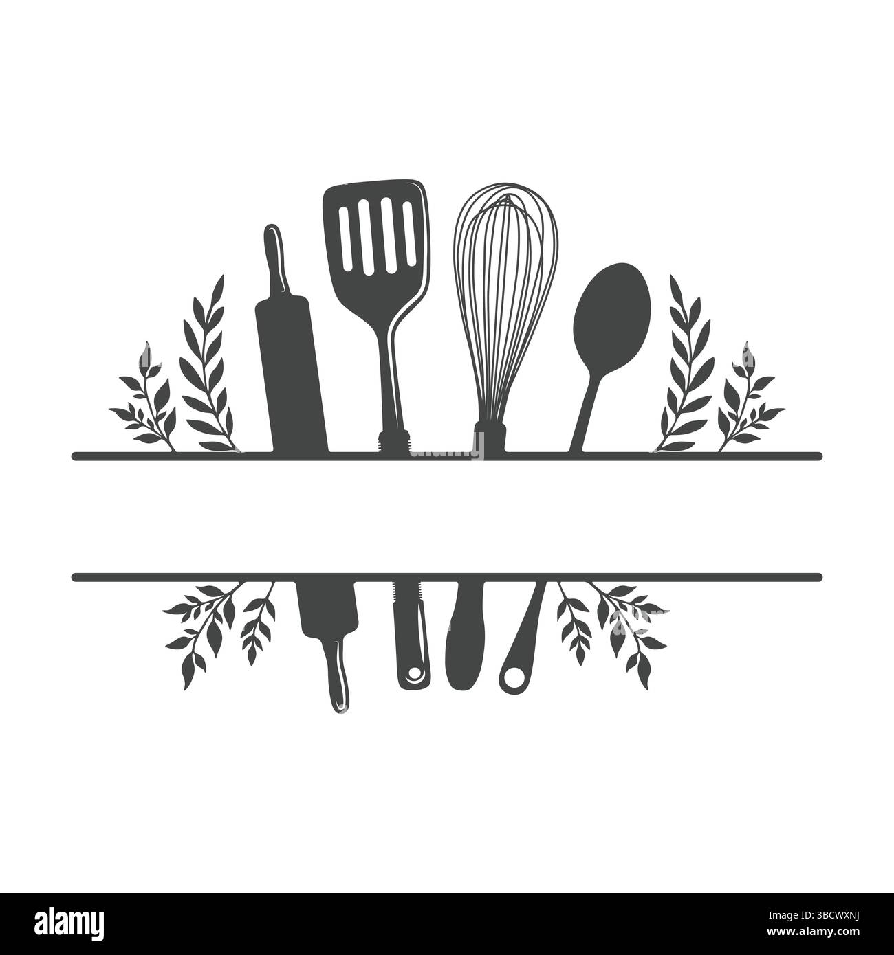 Cuisine monogramme SVG, cuisine Split Frame SVG, cuisine monogramme SVG, cuisine SVG, ustensiles SVG, cuisine cadre SVG, cuisine Monogram Silhouette, Cookin Illustration de Vecteur