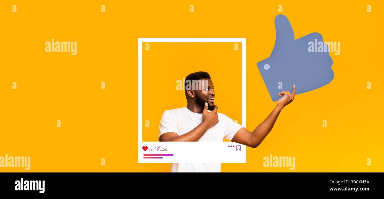 Un influenceur de médias sociaux engageant montre des pouces vers le haut avec un arrière-plan vibrant Banque D'Images