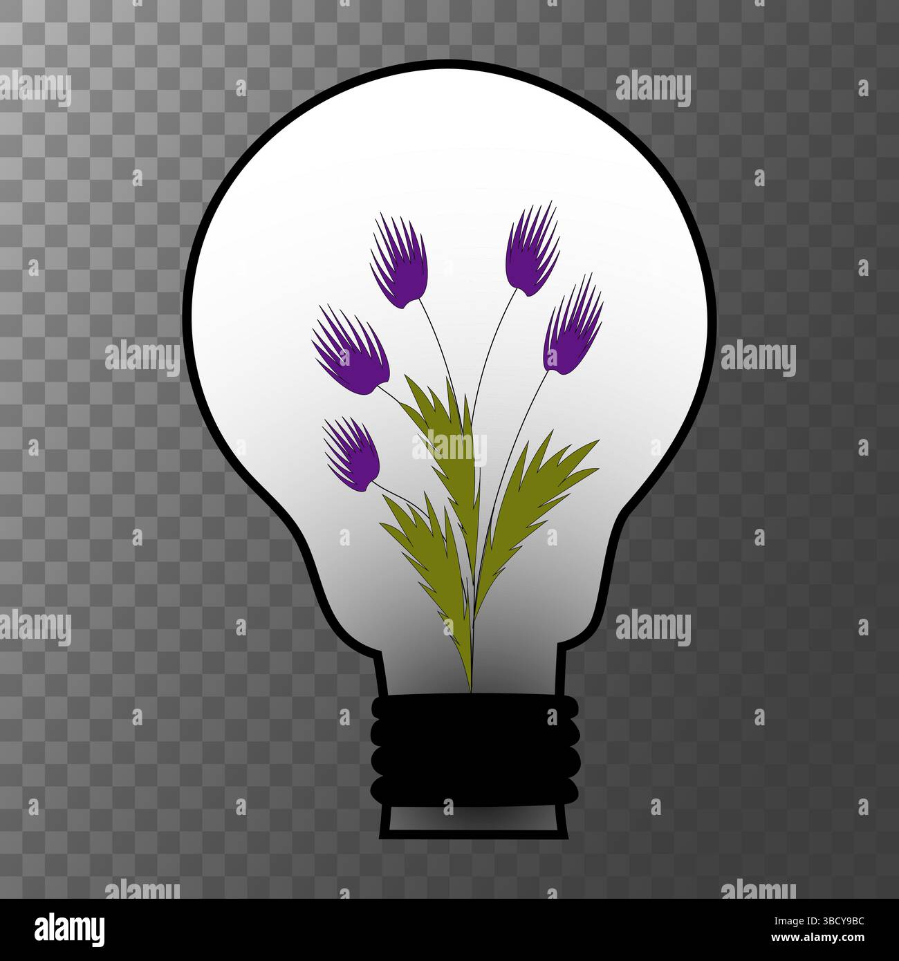 Fleurs d'ampoule. Fleur violette à l'intérieur. Concept écologique vectoriel. Détail feuilles vertes. Illustration de Vecteur