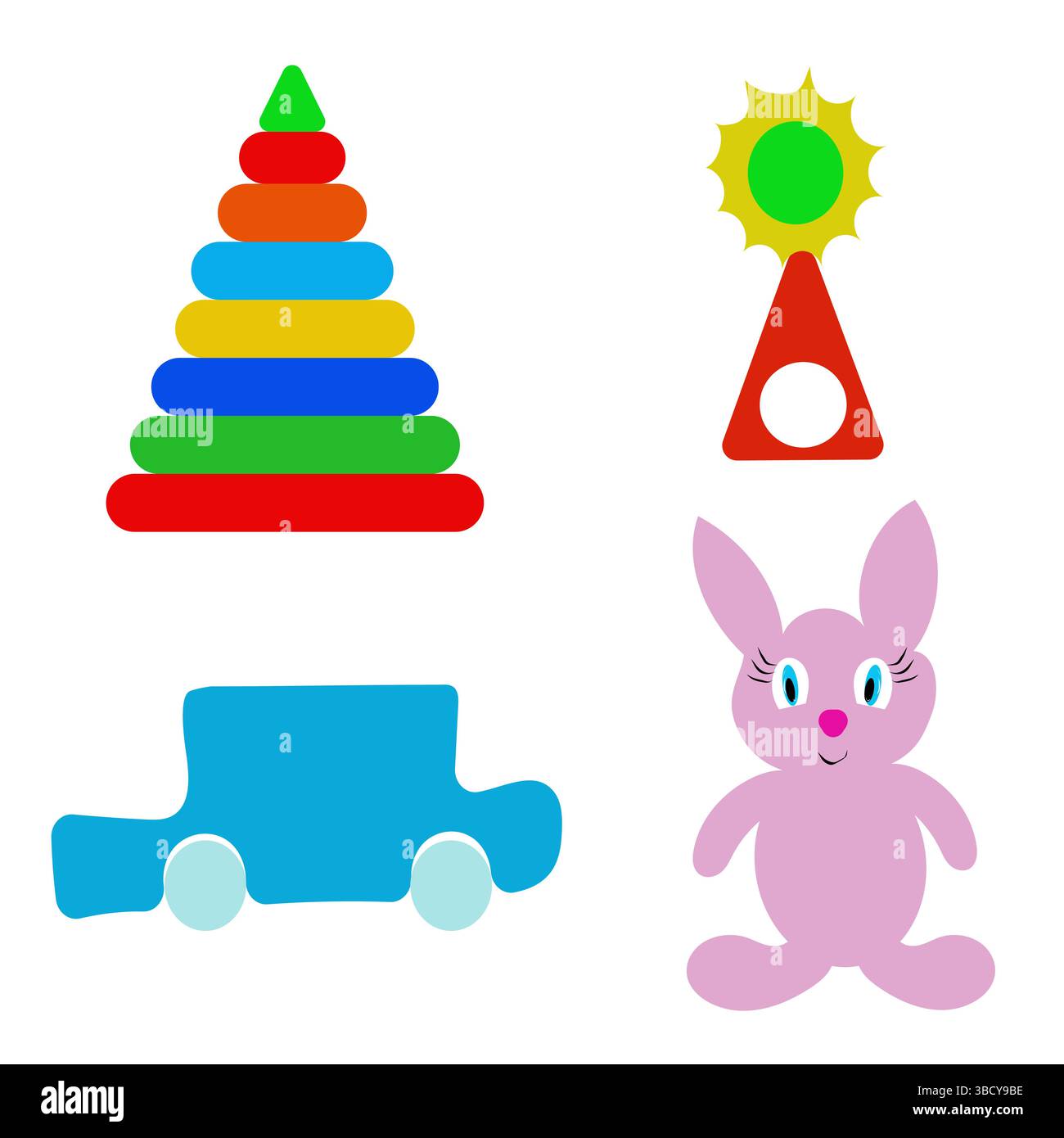 Jeu coloré. Jeu de pyramides empilables. Figurine lapin rose. Illustration de jeu vectoriel. Illustration de Vecteur