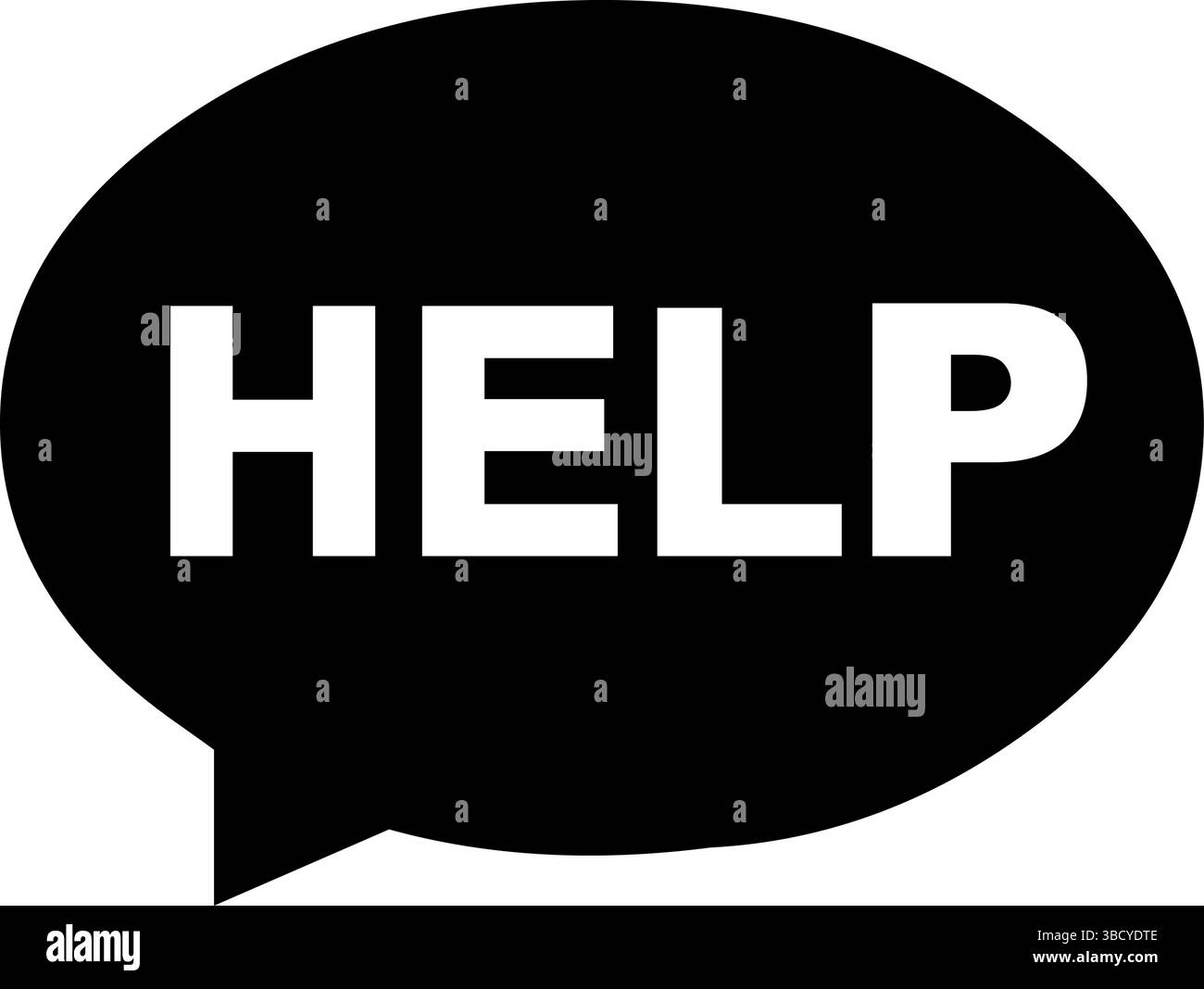 illustration vectorielle icône bulle vocale noir et blanc avec texte d'aide Illustration de Vecteur
