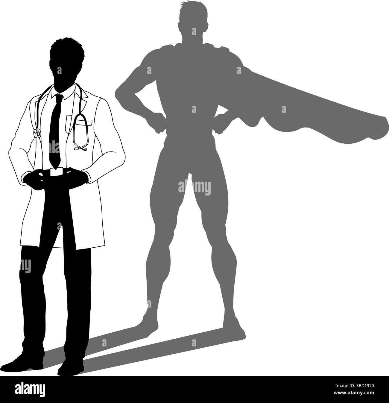 Super-héros Doctor avec Super Hero Shadow Silhouette Illustration de Vecteur