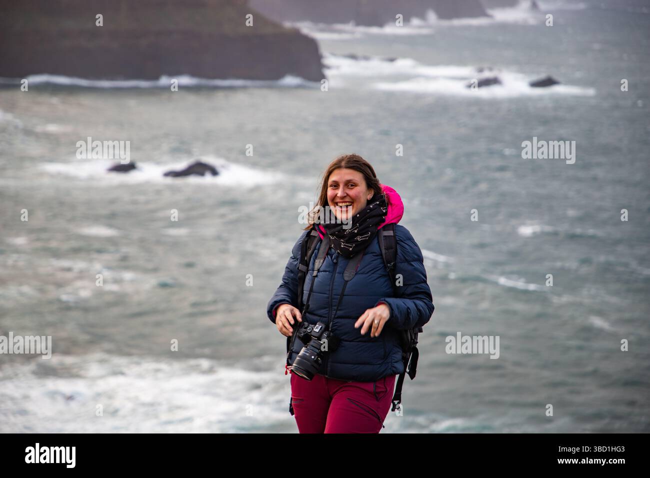 Heureuse femme touriste à Madère Banque D'Images