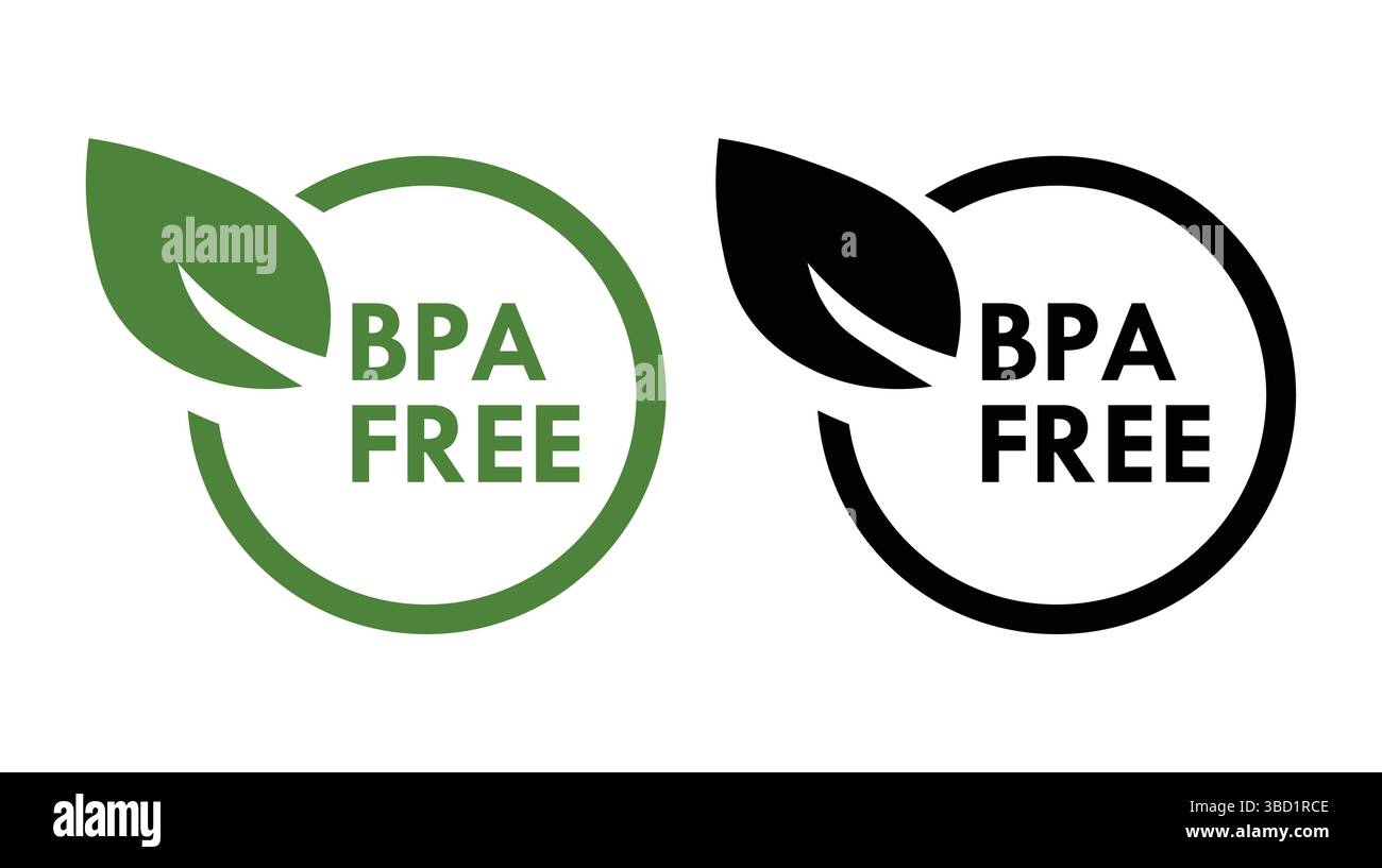 Ensemble de concept de conception vectorielle de logo d'emblème de cercle d'icône libre de BPA. Bisphénol A étiquette icônes design de modèle dans les couleurs vertes et noires Illustration de Vecteur