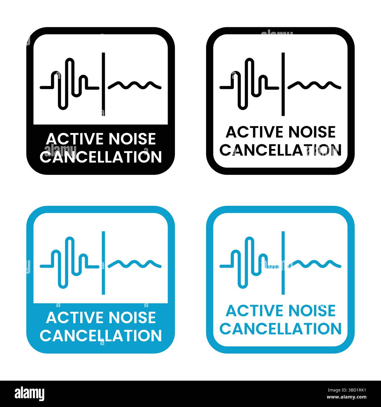 Badge d'annulation active du bruit. Icônes d'annulation active du bruit définies, autocollants d'annulation active du bruit définis,. Illustration de Vecteur