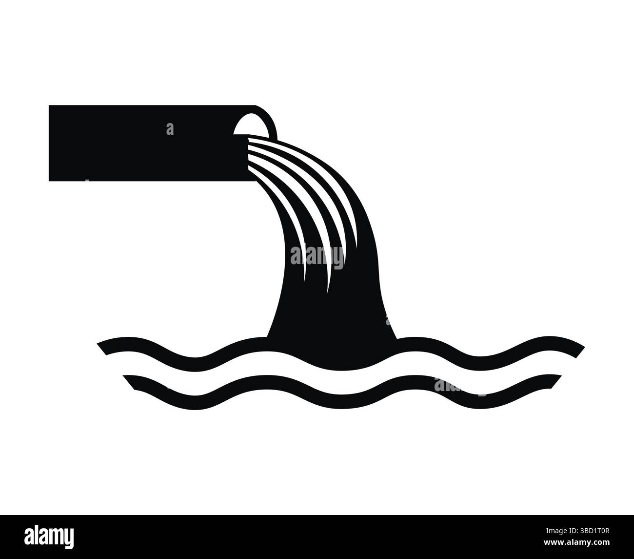 Décharge de déchets industriels dans le corps d'eau , icône de déchets d'eau. Goutte à goutte tuyau dans un concept de corps d'eau. Illustration de Vecteur