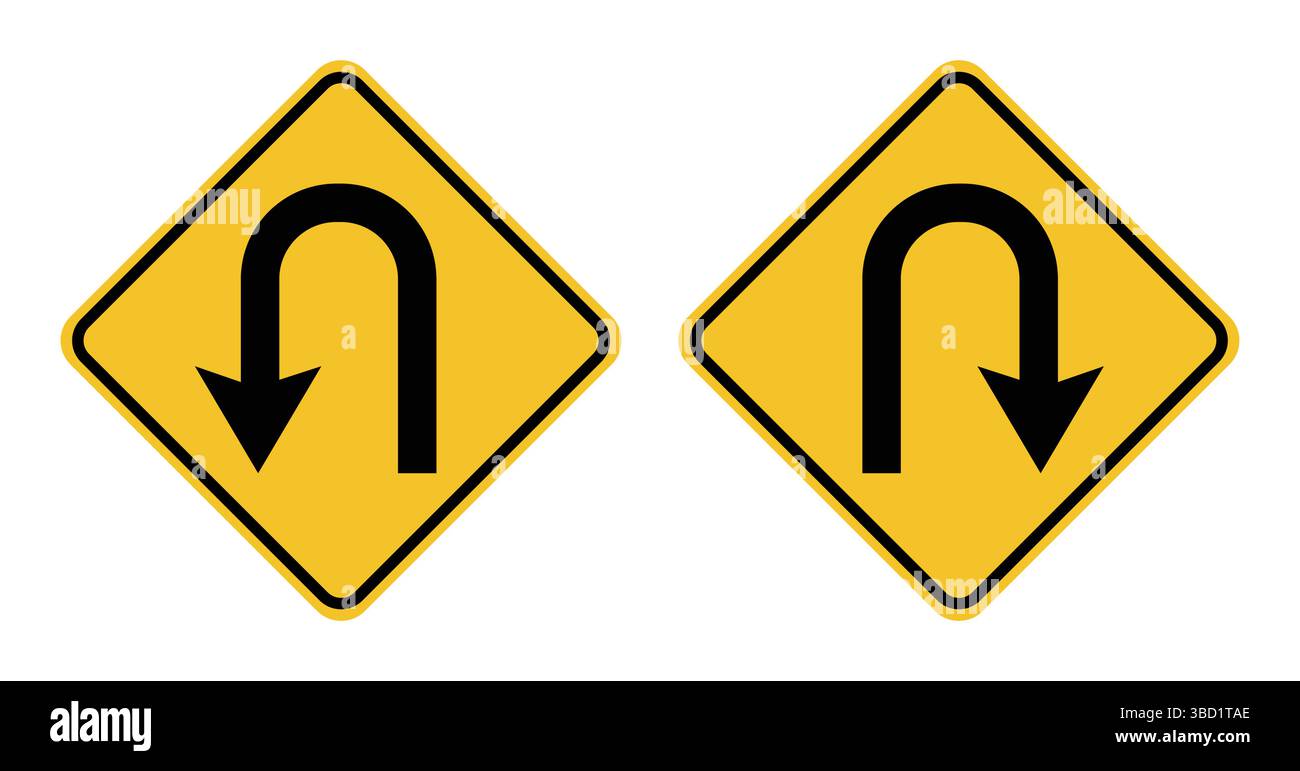 Faites demi-tour devant le panneau de signalisation. Icône flèche plate pour demi-tour ou retour. Icône de flèche de demi-tour définie. Icône de direction définie . Illustration de Vecteur