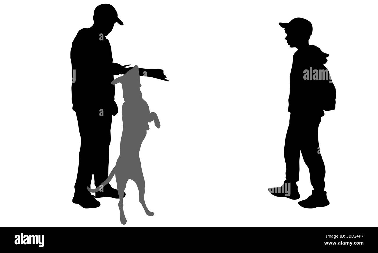Silhouette d'un garçon jouant avec un chien Illustration de Vecteur