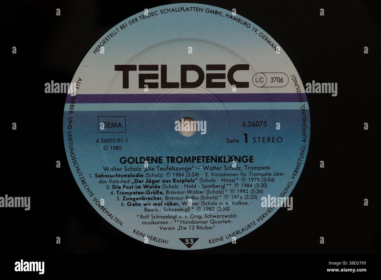 Vintage Record Label, Walter Scholz, Teledec Records, label a été lancé en 1980 Banque D'Images