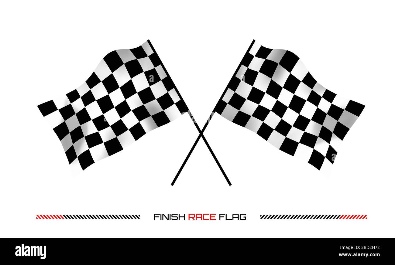 Drapeaux de course 3d à damiers croisés représentant la ligne d'arrivée de sport automobile pour le rallye automobile isolé sur fond blanc. Texture damier avec démarrage au moteur Illustration de Vecteur