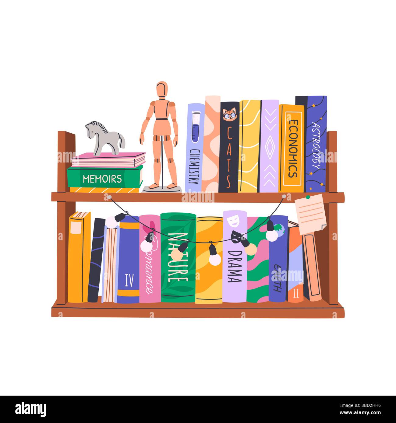 Piles de livres sur des étagères. Clip plat Illustration de Vecteur