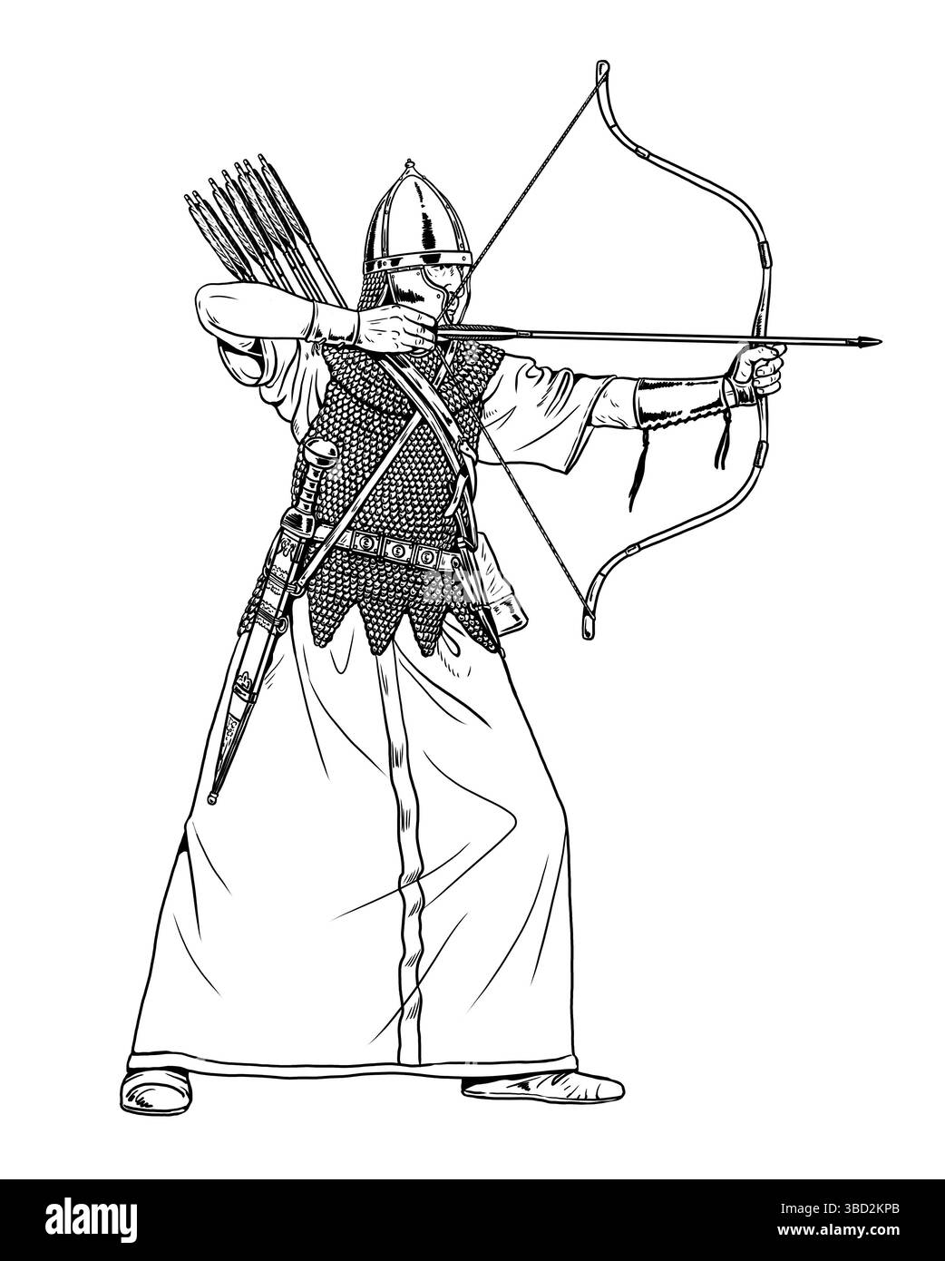 Archer romain au combat. Dessin historique. Banque D'Images