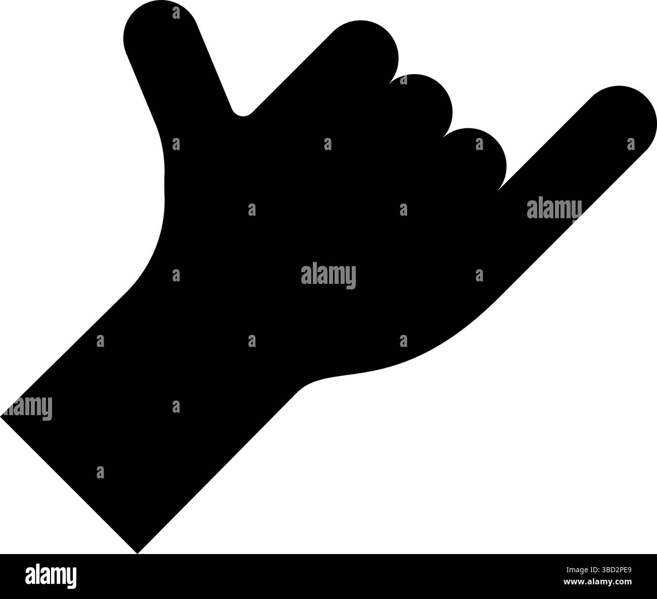 Shaka symbole main hawaïen signe de geste de salutation appelez-moi signe téléphone lâche surf up icône noir illustration vectorielle image style plat simple Illustration de Vecteur