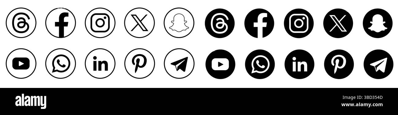 Instagram ; facebook ; twitter ; youtube ; pinterest ; WhatsApp ; linkedin ; Telegram ; vimeo - Collection de logo populaire de médias sociaux. Vecteur éditorial. Illustration de Vecteur