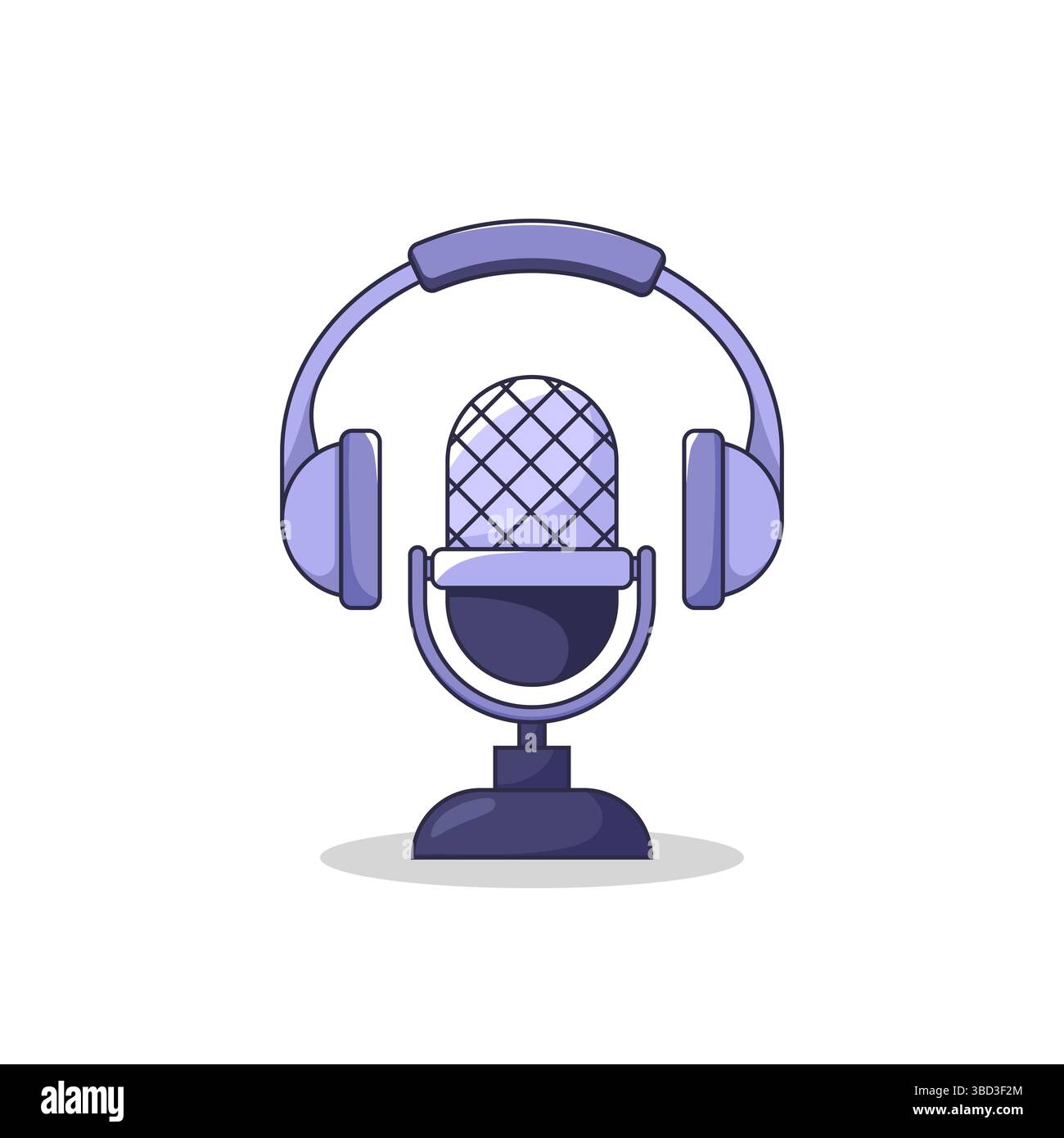 Icône colorée du podcast. Microphone et écouteurs. Illustration vectorielle dans le style de ligne isolé sur fond blanc. Illustration de Vecteur