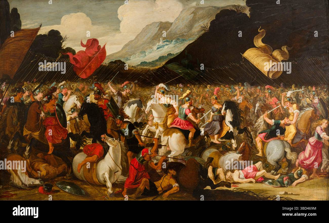 Alexandre le Grand combattant les guerriers amazoniens, peint par Otto van Veen. Banque D'Images