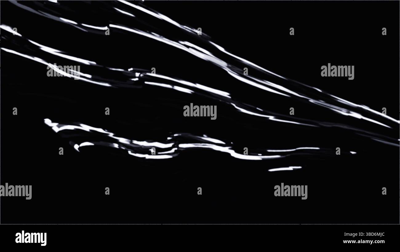 Chaîne en plastique surdimensionnée avec des courbes fluides et des surfaces réfléchissantes, placées sur un fond noir, créant un contraste visuel dynamique Banque D'Images