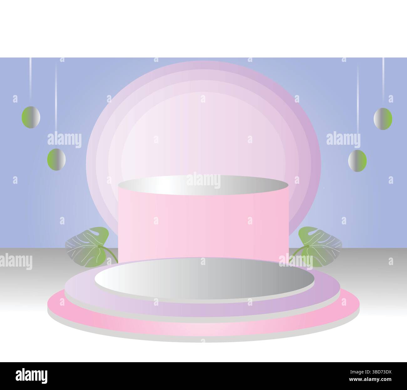Podium minimal bleu et rose avec décoration végétale Illustration de Vecteur