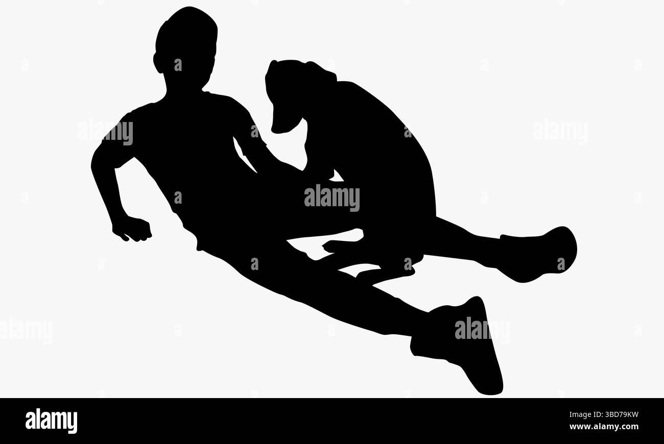 Silhouette d'un garçon jouant avec un chien Illustration de Vecteur