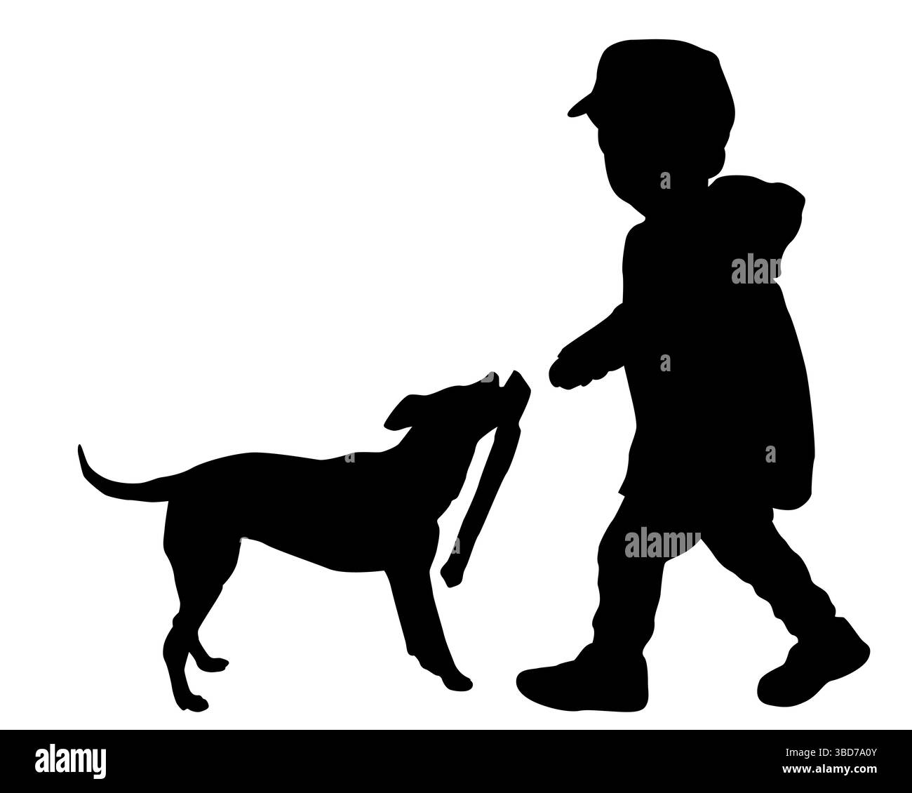 Silhouette d'un garçon jouant avec un chien Illustration de Vecteur