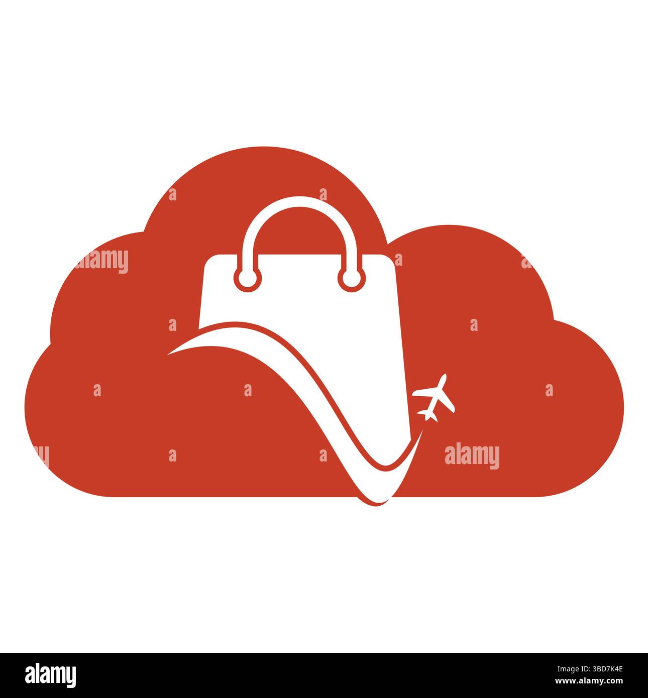 Modèle de vecteur de logo de magasin de voyage. Acheter le logo avion et nuage. Symbole ou icône de vente et de voyage. Illustration de Vecteur
