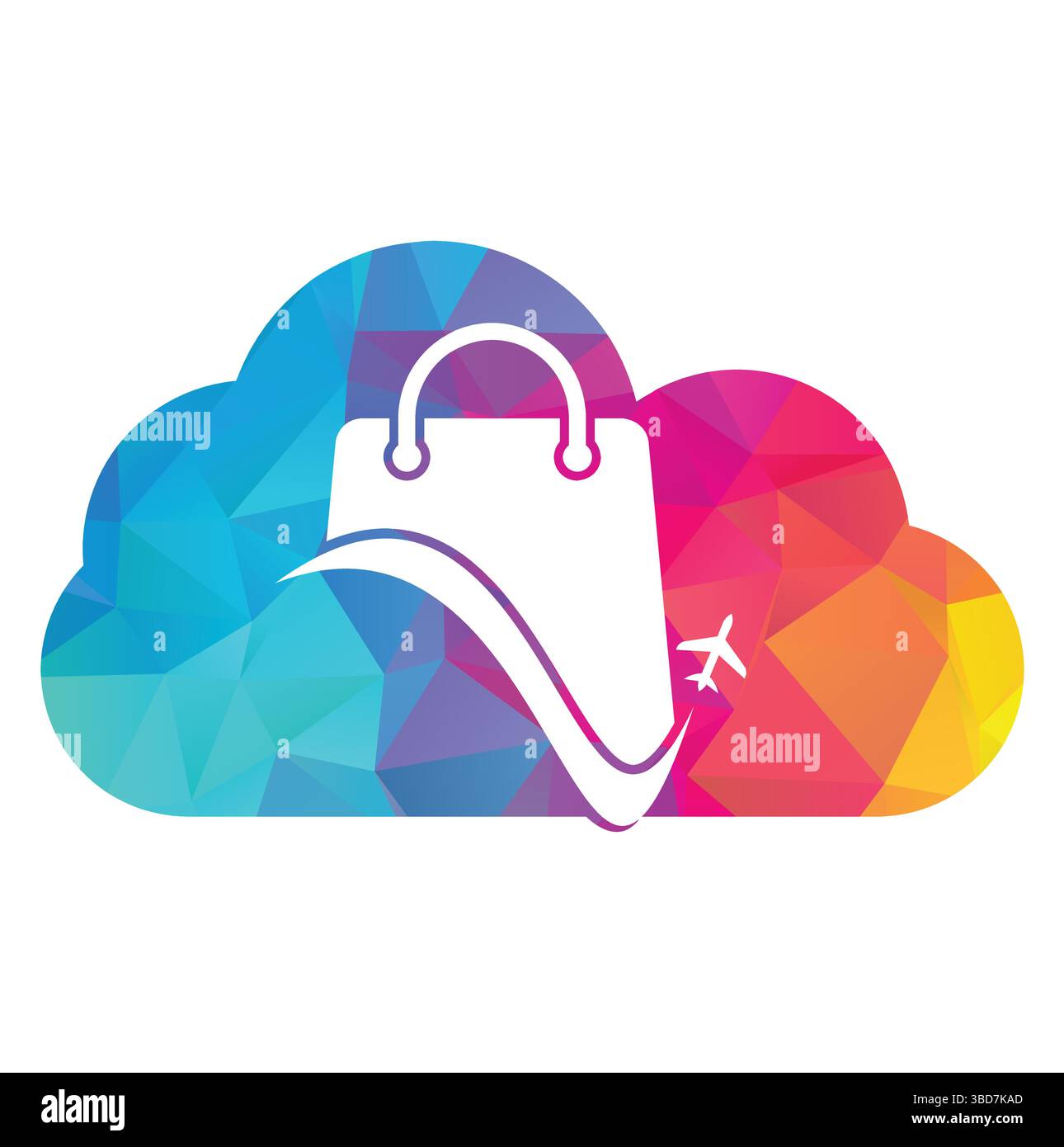 Modèle de vecteur de logo de magasin de voyage. Acheter le logo avion et nuage. Symbole ou icône de vente et de voyage. Illustration de Vecteur