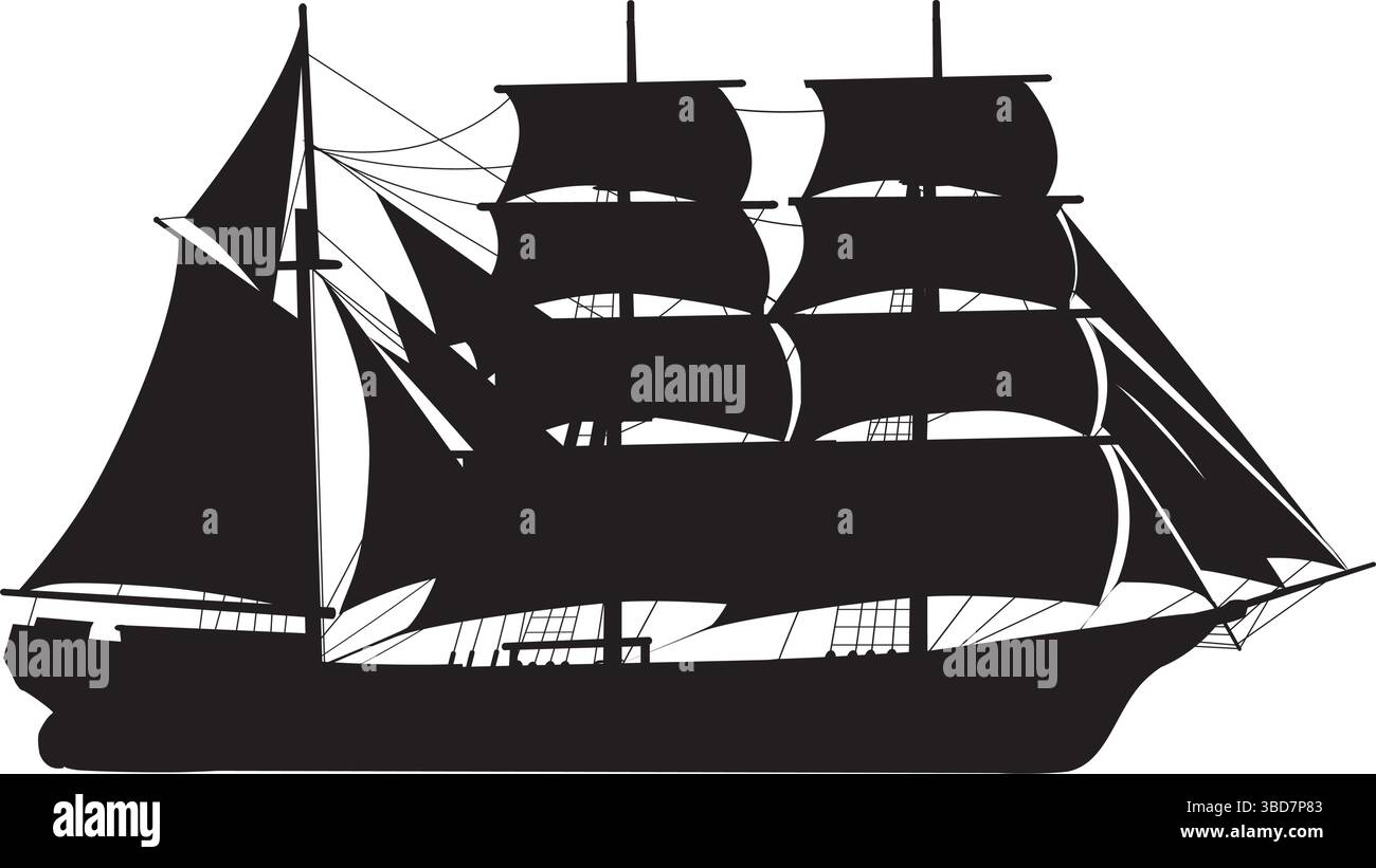 Silhouette vectorielle hautement détaillée de voilier Illustration de Vecteur
