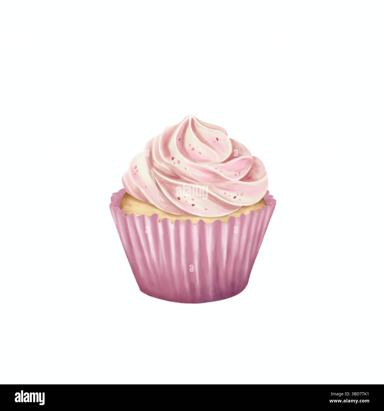 Délicieux cupcake avec glaçage rose isolé aquarelle dessinée à la main illustration. Symbolisez le bonheur, l'amitié et la célébration. Banque D'Images