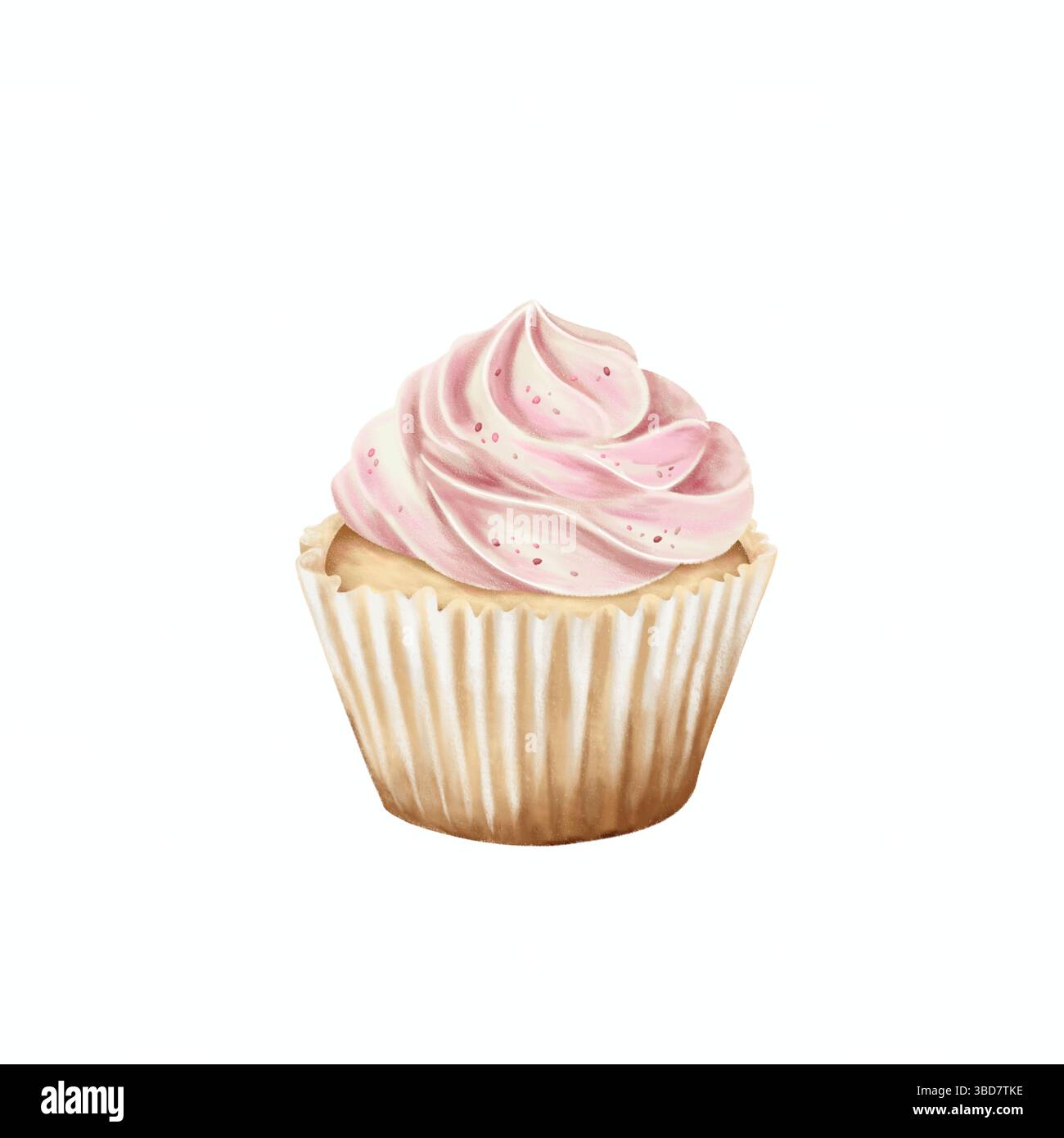 Délicieux cupcake avec glaçage rose isolé aquarelle dessinée à la main illustration. Symbolisez le bonheur, l'amitié et la célébration. Banque D'Images