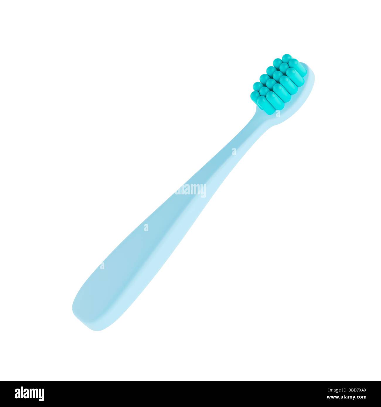 Concept d'hygiène dentaire et de soins buccaux. Icône de brosse à dents bleu clair avec poils doux isolé sur fond blanc. Rendu 3D. Banque D'Images